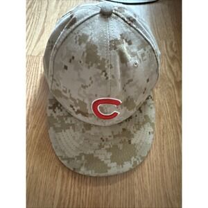 Chicago Cubs Baseball Hat Cap Size 7 1/2 Military Veteran Brown Camo 59Fifty MLB